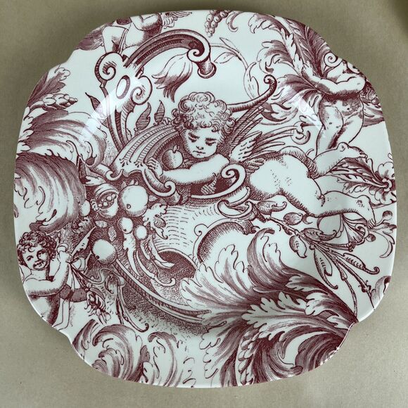 Spode‎ Bomboniere Cherub 9" Square Salad Plate Pink Red - Picture 1 of 9